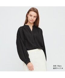 UNIQLO | コットンドビーギャザーブラウス（長袖）(シャツ/ブラウス)
