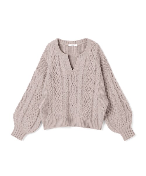 GRL（グレイル）の「ケーブル編みキーネックニットトップス（ニット/セーター・レディース・ブラック/ベージュ・F）」の2枚目の写真