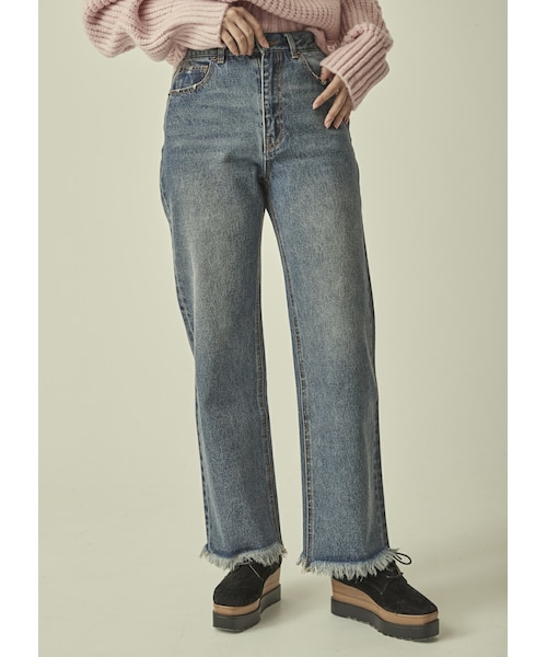 N WITH.(エヌウィズ)の「バックレースアップデニム(デニムパンツ・レディース・ブルー・S/M)」の1枚目の写真