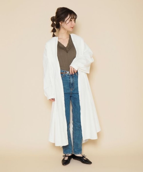 Crisp（クリスプ）の「カームタックワンピース[c2R2642]（ワンピース・レディース・ブラウン/ピンクベージュ/ホワイト・FREE）」の4枚目の写真