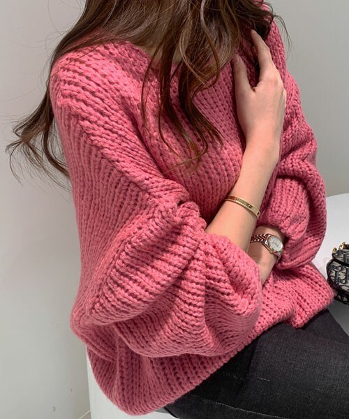 DHOLIC STYLE（ディーホリックスタイル）の「[minagram] ビビッドカラーアクリルニット（ニット/セーター・レディース・グリーン/ピンク/オレンジ/ベージュ・FREE）」の3枚目の写真