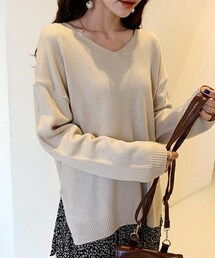 DHOLIC | アンバランスヘムVネック二ット(ニット/セーター)