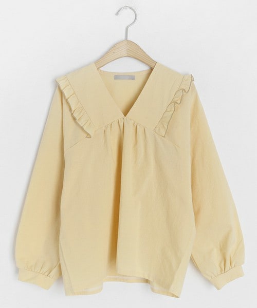 DHOLIC(ディーホリック)の「フリルVネックブラウス(シャツ/ブラウス・レディース・ホワイト/ブラック/ピンク/イエロー・FREE)」の3枚目の写真