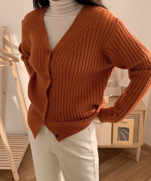 DHOLIC STYLE（ディーホリックスタイル）の「[laurenhi] 6COLORSリブニットカーディガン（カーディガン/ボレロ・レディース・ブルー/グリーン/オレンジ/ブラック/ブラウン/ベージュ・FREE）」の6枚目の写真