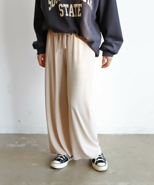 Auntie Rosa Holiday（アンティローザホリデー）の「リブカットリラックスパンツ（その他パンツ・レディース・ブラック/グレー/ブラウン/ベージュ/ホワイト/グリーン・FREE）」の2枚目の写真