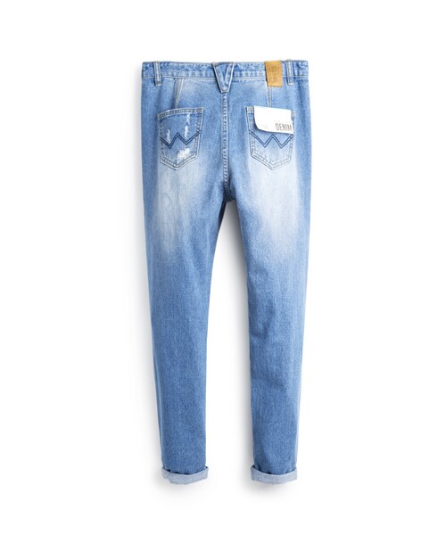 PAZZO（パッゾ）の「淺色仿舊刷破九分男友褲（その他・レディース・淺藍・S/M/L）」の2枚目の写真