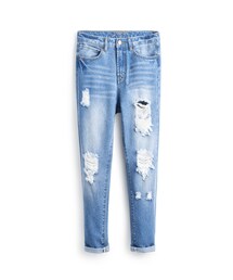 PAZZO | 淺色仿舊刷破九分男友褲(その他)