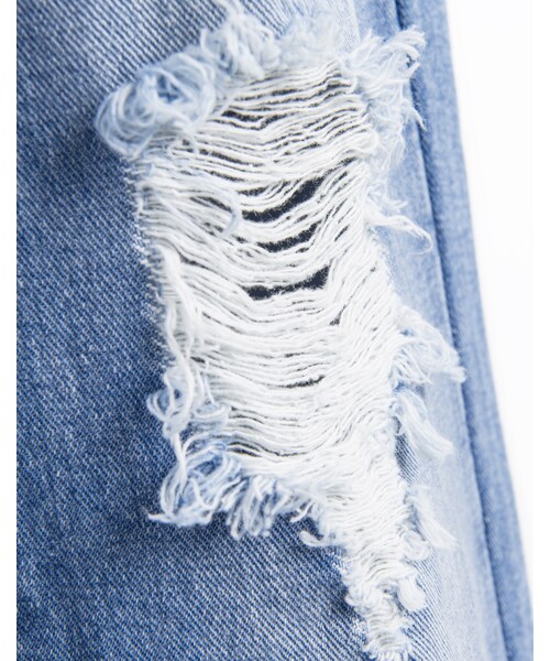 PAZZO（パッゾ）の「淺色仿舊刷破九分男友褲（その他・レディース・淺藍・S/M/L）」の4枚目の写真