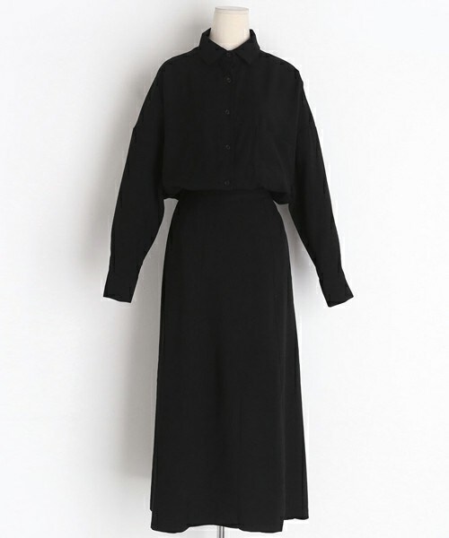 DHOLIC（ディーホリック）の「シャツフレアワンピース（ワンピース・レディース・ベージュ/ブラック・FREE）」の2枚目の写真