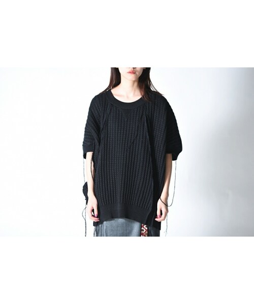 FLAG by ALEXIA STAM（フラッグバイアリシアスタン）の「Leh Linen kint Smock Top（ニット/セーター・レディース・グレー/ブラック・M）」の2枚目の写真