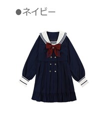 Bobon21 | セーラーダブルボタンワンピース風アウター-全２色-(ワンピース)