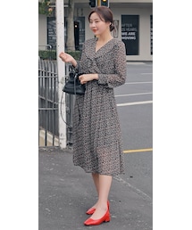 HOTPING | フレアVネックラップフラワーロングワンピース(ワンピース)