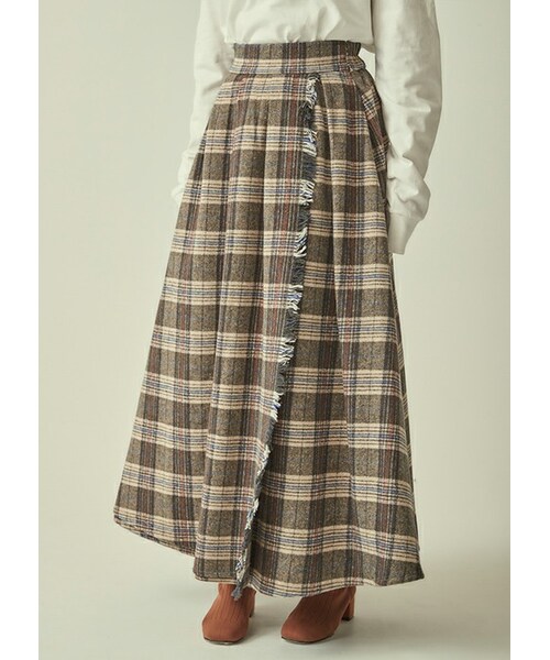 N With エヌウィズ の フリンジロングチェックスカート スカート Wear
