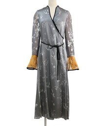 Mame Kurogouchi（マメ クロゴウチ）  シルクラメプリントVネックドレス（グレー/サイズ1）