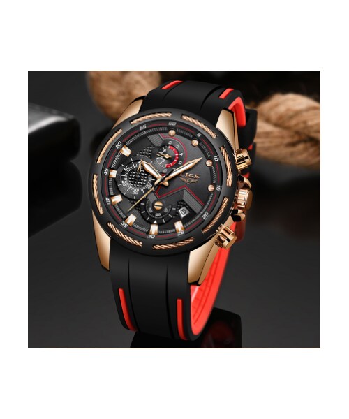 No Brand ノーブランド の Lige メンズ腕時計 防水 クロノグラフ シリコンベルト 日付表示 クォーツ スポーツウォッチ 海外トップブランド 選べる3色 その他 Wear