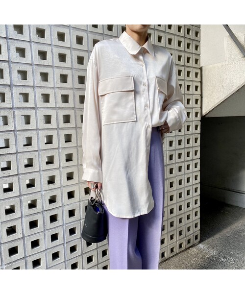 no brand（ノーブランド）の「サテンオーバーシャツBL（シャツ/ブラウス・レディース・その他）」の2枚目の写真
