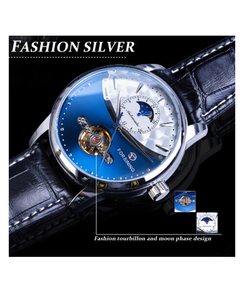 FORSINING ムーンフェイズ メンズ腕時計 自動巻き 機械式 防水 本革ベルト 月の満ち欠け 海外トップブランド 選べる3色