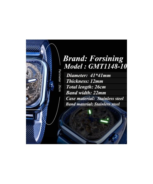 no brand（ノーブランド）の「FORSINING メンズ腕時計 スクエア スケルトン 自動巻き 機械式 スクエア 発光 海外トップブランド 選べる6色（その他・メンズ・その他）」の7枚目の写真