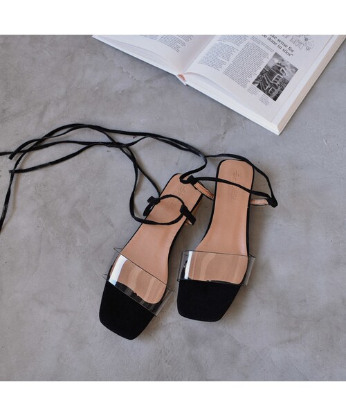 Lavish Gate（ラヴィッシュゲート）の「shoes-02093　エコスエード レースアップ クリア サンダル　ブラック　エクリュ　マスタード（サンダル・レディース・その他）」の12枚目の写真