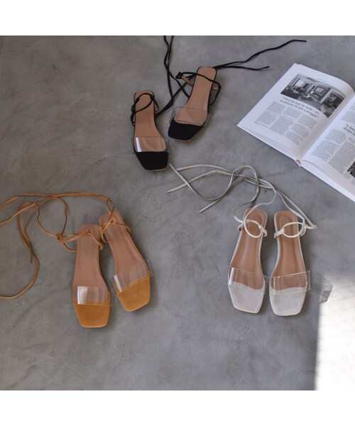 Lavish Gate（ラヴィッシュゲート）の「shoes-02093　エコスエード レースアップ クリア サンダル　ブラック　エクリュ　マスタード（サンダル・レディース・その他）」の9枚目の写真