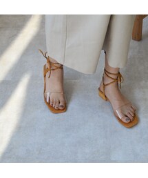 Lavish Gate | shoes-02093　エコスエード レースアップ クリア サンダル　ブラック　エクリュ　マスタード(サンダル)