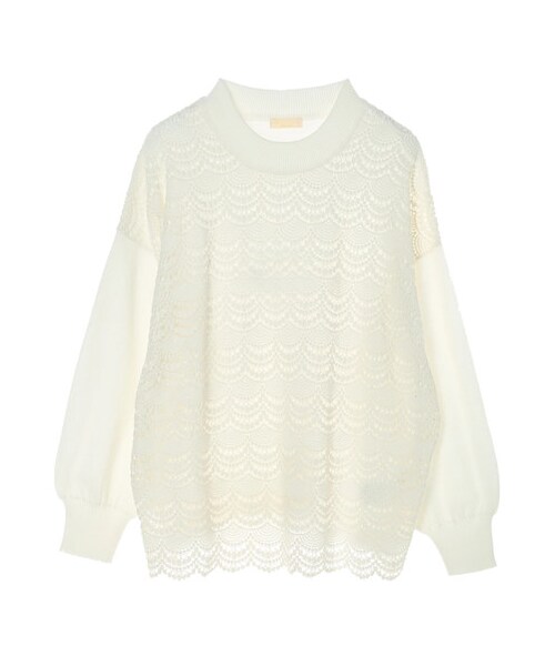 earth music&ecology（アースミュージックアンドエコロジー）の「オーガニックコットンフロントレースニットプルオーバー（トップス・オフホワイト/ブラック/グレーベージュ/ミント/サックスブルー/ラベンダー・F）」の7枚目の写真