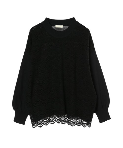 earth music&ecology（アースミュージックアンドエコロジー）の「オーガニックコットンフロントレースニットプルオーバー（トップス・オフホワイト/ブラック/グレーベージュ/ミント/サックスブルー/ラベンダー・F）」の8枚目の写真