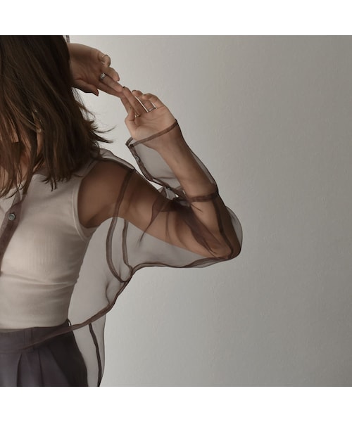 Lavish Gate（ラヴィッシュゲート）の「tops-04026　日本製　オーガンジー　シアーシャツ　ブラウン（シャツ/ブラウス・レディース・その他）」の9枚目の写真