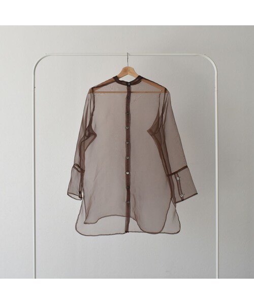 Lavish Gate（ラヴィッシュゲート）の「tops-04026　日本製　オーガンジー　シアーシャツ　ブラウン（シャツ/ブラウス・レディース・その他）」の12枚目の写真