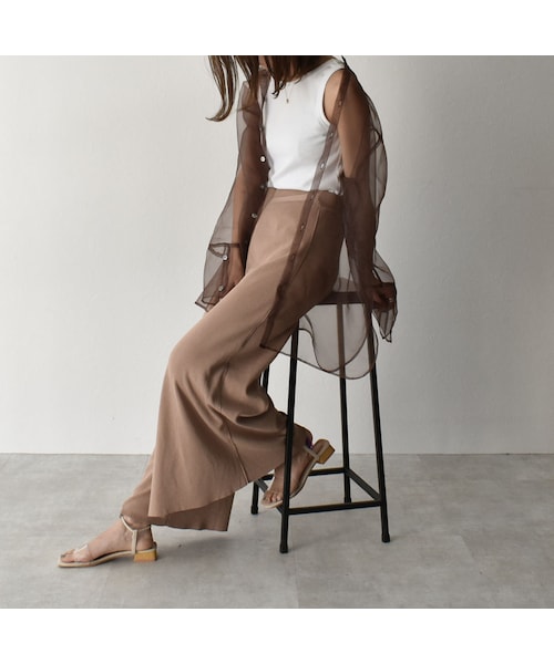 Lavish Gate（ラヴィッシュゲート）の「tops-04026　日本製　オーガンジー　シアーシャツ　ブラウン（シャツ/ブラウス・レディース・その他）」の11枚目の写真