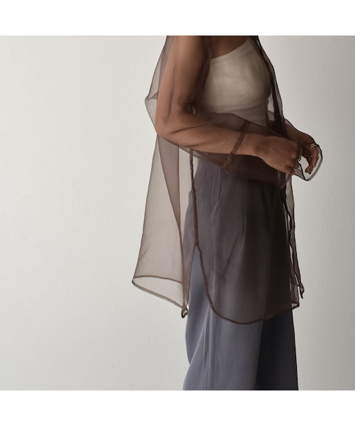 Lavish Gate（ラヴィッシュゲート）の「tops-04026　日本製　オーガンジー　シアーシャツ　ブラウン（シャツ/ブラウス・レディース・その他）」の8枚目の写真