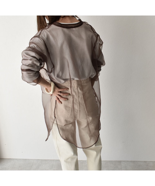 Lavish Gate（ラヴィッシュゲート）の「tops-04026　日本製　オーガンジー　シアーシャツ　ブラウン（シャツ/ブラウス・レディース・その他）」の2枚目の写真
