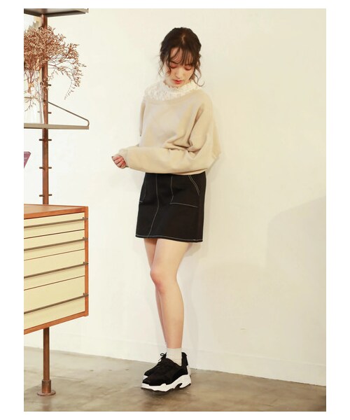 E hyphen world gallery（イーハイフンワールドギャラリー）の「ツイルベイカーミニスカート（スカート・アイボリー/ブラック/ピンク・F）」の9枚目の写真