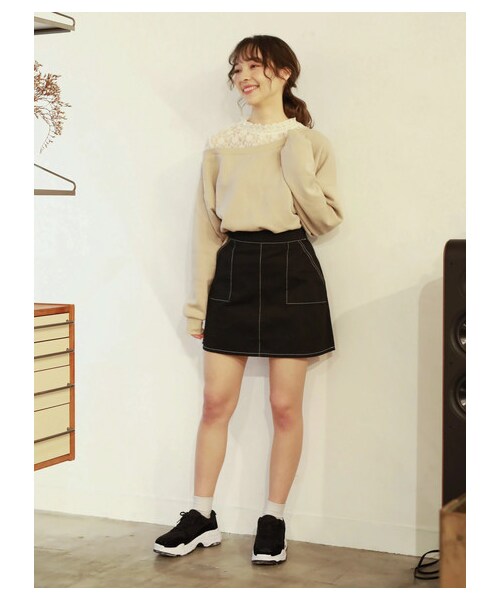 E hyphen world gallery（イーハイフンワールドギャラリー）の「ツイルベイカーミニスカート（スカート・アイボリー/ブラック/ピンク・F）」の8枚目の写真