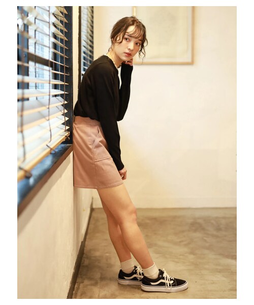 E hyphen world gallery（イーハイフンワールドギャラリー）の「ツイルベイカーミニスカート（スカート・アイボリー/ブラック/ピンク・F）」の4枚目の写真