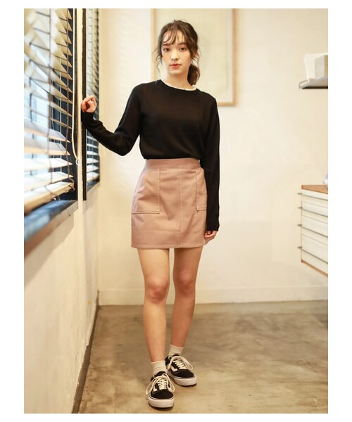 E hyphen world gallery（イーハイフンワールドギャラリー）の「ツイルベイカーミニスカート（スカート・アイボリー/ブラック/ピンク・F）」の3枚目の写真