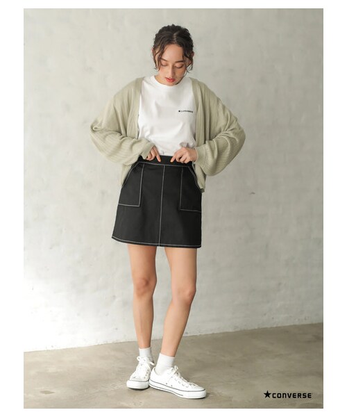 E hyphen world gallery（イーハイフンワールドギャラリー）の「ツイルベイカーミニスカート（スカート・アイボリー/ブラック/ピンク・F）」の11枚目の写真