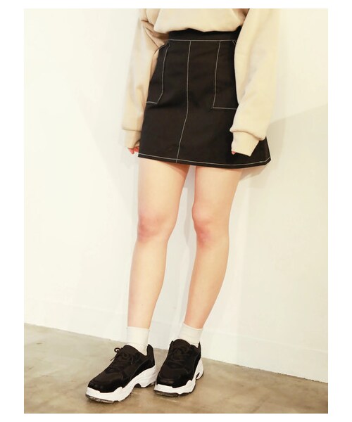 E hyphen world gallery（イーハイフンワールドギャラリー）の「ツイルベイカーミニスカート（スカート・アイボリー/ブラック/ピンク・F）」の22枚目の写真
