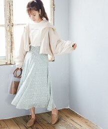ミスティウーマン　完売　レースアップ　スカート　モカ　美品　異素材 mysty woman（ミスティウーマン）の「レースアップ花柄スカート