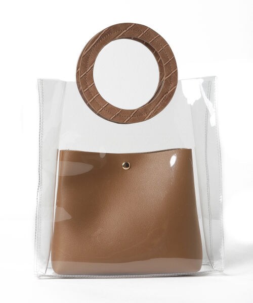 mysty woman（ミスティウーマン）の「型押しハンドルＰＶＣバッグ（バッグ・クリア×モカ/ブラック×アイボリー）」の6枚目の写真