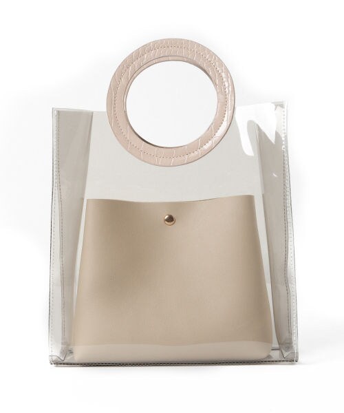 mysty woman（ミスティウーマン）の「型押しハンドルＰＶＣバッグ（バッグ・クリア×モカ/ブラック×アイボリー）」の5枚目の写真