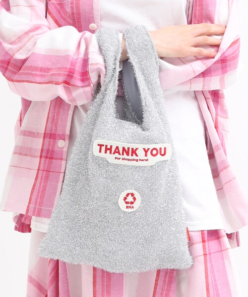 RNA（アールエヌエー）の「【3月中旬納期】E4674 ニットラメThank you bag（バッグ・レディース・シルバー/ターコイズ/レッド）」の4枚目の写真