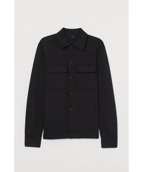 H&M(エイチ・アンド・エム)の「H&M - ジャージーシャツジャケット - ブラック(ダウンジャケット/コート・メンズ・ブラック・XS/M/S/L/XL)」の1枚目の写真