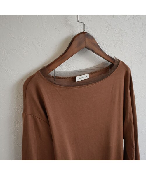 Lavish Gate（ラヴィッシュゲート）の「nh-tops-02146　チュールドッキング カットソー　ブラウン（Tシャツ/カットソー・レディース・その他）」の9枚目の写真
