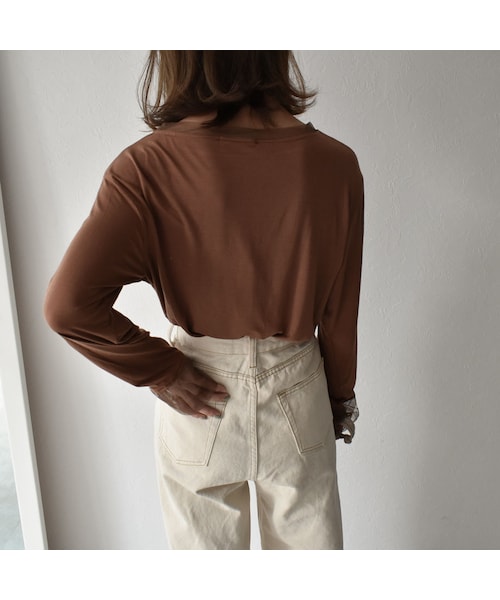 Lavish Gate（ラヴィッシュゲート）の「nh-tops-02146　チュールドッキング カットソー　ブラウン（Tシャツ/カットソー・レディース・その他）」の3枚目の写真