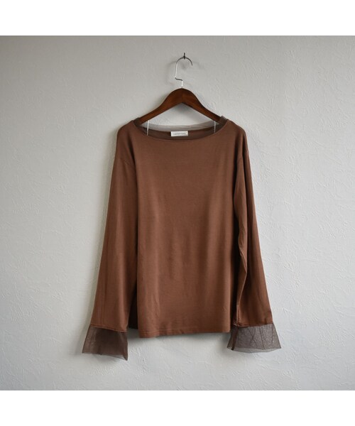 Lavish Gate（ラヴィッシュゲート）の「nh-tops-02146　チュールドッキング カットソー　ブラウン（Tシャツ/カットソー・レディース・その他）」の7枚目の写真