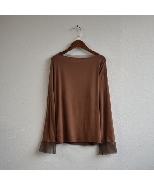 Lavish Gate（ラヴィッシュゲート）の「nh-tops-02146　チュールドッキング カットソー　ブラウン（Tシャツ/カットソー・レディース・その他）」の8枚目の写真