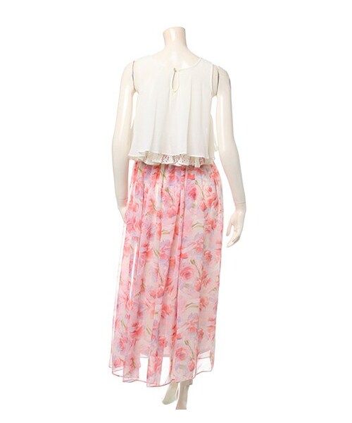 INGNI（イング）の「シフォンx花柄ドッキング／マキシワンピース（ワンピース/ドレス・レディース・ｵﾌﾎﾜｲﾄ/ﾋﾟﾝｸ/ｵﾌﾎﾜｲﾄ/ﾌﾞﾙｰ・M）」の3枚目の写真