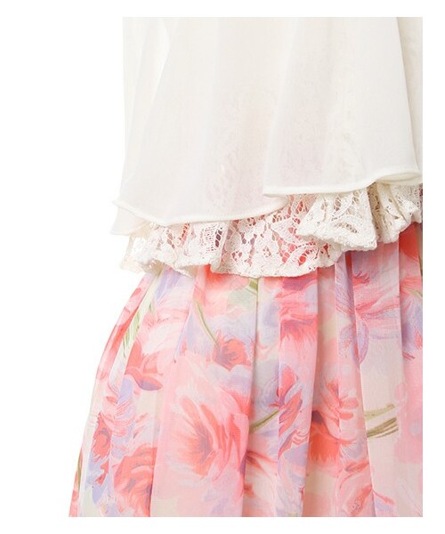 INGNI（イング）の「シフォンx花柄ドッキング／マキシワンピース（ワンピース/ドレス・レディース・ｵﾌﾎﾜｲﾄ/ﾋﾟﾝｸ/ｵﾌﾎﾜｲﾄ/ﾌﾞﾙｰ・M）」の7枚目の写真