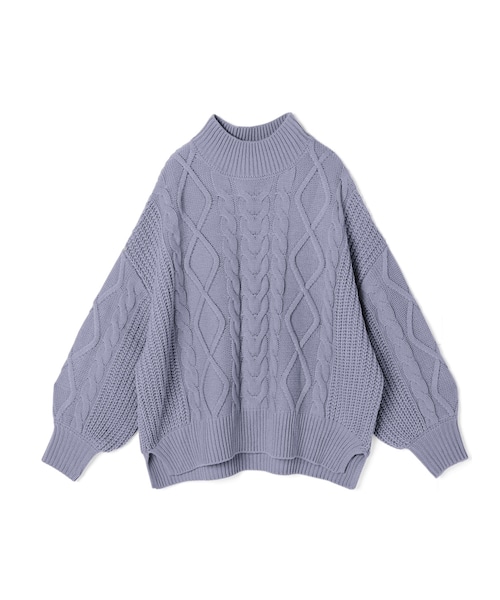 GRL（グレイル）の「ケーブル編みスリットヘムニットトップス（ニット/セーター・レディース・ピンク/オフホワイト/チャコール/ブルー/ベージュ・F）」の5枚目の写真